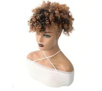 Women Afro Puff Drawstring Ponytail with Bangs Hair Black Womens Short Kinky Curly Ponytail Bun for Girls Hair Ponytail for Women Girls(Orange)