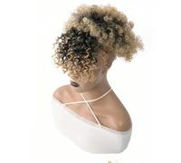 Women Afro Puff Drawstring Ponytail with Bangs Hair Black Womens Short Kinky Curly Ponytail Bun for Girls Hair Ponytail for Women Girls(Light Gold)