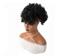 Women Afro Puff Drawstring Ponytail with Bangs Hair Black Womens Short Kinky Curly Ponytail Bun for Girls Hair Ponytail for Women Girls(Black)