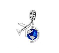 Women Airplane Golbe Blue Dangle Charm Compatible with Pandora Charms Bracelets Daughter Sister Jewellery Wife Birthday