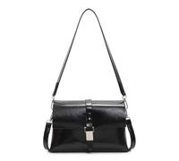 Women All-Match Shoulder Bag PU Leather Crossbody Bag Simple Flap Bag (Black)