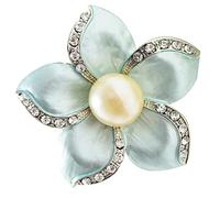 Women Alloy Enamel Pearl Flower Brooch Lapel Pin Collar Tips Light Blue