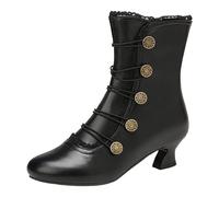 Women and Men Boots Short Chelsea Booties Block Heel Pu Leather Memory Foam Pull On Cowgirl Mary Jane Dress Pumps Perfect for School Party Black