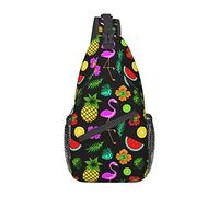 Women and Men Flamingo and Summer Fruits Fun Pattern Casual Diagonal Chest Bag Sling Bag Travel Hiking Bag