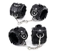 Women and Men Padded Leather Bondage Handcuffs and Ankle Cuffs for Sex Games, Leather Sex Toys Bondage Cuffs, Bondage Set Leather Sex Cuffs for BDSM Restraints (Black-1)