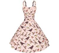 Women Animal Bird Print Vintage Dress Summer Elegant Party Spaghetti Strap Retro Swing Dresses Woman Clothes Plus Size 4XL-Pink pin up Dress-S
