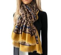 Women Animal Leopard Print Scarf - Ladies Scarves with Stripe, Leopard Print Gifts, Pashmina Shawl, Long Winter Wrap Wearable Blanket, Womens Neck Scarf Shawl Scarfs Animal Prints (Mustard Yellow)