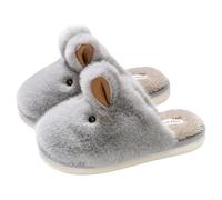 Women Animal Slippers Cute Plush House Shoes Warm Novelty Cartoon Slippers Gifts for Birthday Christmas Winter Fall Little Yellow Duck Rabbit Cute Dog Slides (b-Grey, 4.5)