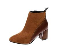 Women Ankle Boot Suede Patchwork Pointed Toe Chunky Block Heel Chelsea Boot