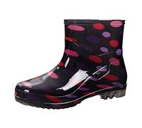 Women Ankle Booties Platform Waterproof Rainboots Slip On Short Wellington Boots for Lady Polka Dot Rubber Muck Outdoor Garden Wellies for Hiking Summer Spring (Brown, 5)
