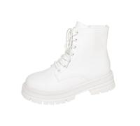 Women Ankle Boots Chunky Platform Lace-Up Zip Biker Shoes Chelsea Boots Waterproof Winter Rain Snow Mid Calf Boots PU Leather Outdoor Anti-Slip Grip Sole Lightweight Hiking Boots