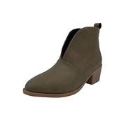 Women Ankle Boots Pointed Toe V Cut Block Heel Slip On Suede Heel Boots