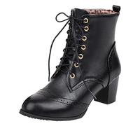 Women Ankle Boots Women's Autumn and Winter Thick Heel Lace Up Boots Foreign Trade Independent Station Korean Edition Boots High Heel Short Boots Women (Black, 4.5)
