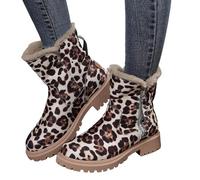Women Ankle Short Booties,Platform Boots For Women,Low Ankle Snow Boot Anti Slip Faux Furrzy Lined Warm Winter Booties,Leather Round Toe Boots