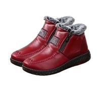 Women Ankle Snow Boots Plush Lined Ankle Boots | Female Non-Slip Winter Boots, Thickened Plush Lining with PU Leather Zipper PE Shoes, red wine, 5 UK