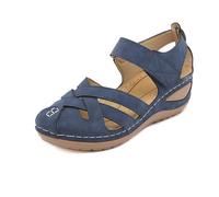 Women Ankle Strap Wedge Sandals Comfort Wedges Baotou Shoes Non Large Size Sandals Women's Shoes Car Suture Wear Ladies Flat White Womens Sandles Size 8 (Blue,6)