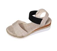 Women Ankle Strap Wedge Sandals Comfort Wedges Women's Large Size Slope With Thick Bottom Sandals Summer Fish Mouth Elastic Set Foot Thick Bottom Womens Flat Brown Ladies Sandles (Beige,35)