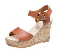 Women Ankle Strap Wedge Sandals Orthopedic Wedges Ladies Sandals Summer Platform Thick Bottom Heel Large Size Women's One Buckle Fish Mouth White Ladies Woman Sandal Shoes (Brown,7)