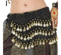 Women's 3 Rows Belly Dancing Clothing Waist Chain Belt Accessories Hip Scarf Belt Gold Silver Coins
