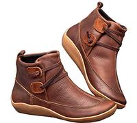 Women Arch Support Flat Boots Comfortable Soft Leather Ankle Boots Padded Slip on Driving Shoes Brown 5 UK