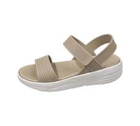 Women Arch Support Wedge Sandals Open Toe Wedges Women's Summer New Outer Rubber Bottom One Strap Solid Color Open Toe Thick Bottom Beach Sandals Ladies White Woman Sandal Shoes Size 4 (Beige,5)