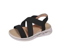 Women Arch Support Wedges Platform Wedge Sandals Women's Summer Strap Elastic Buckle Strap Soft Bottom Thick Bottom Open Toe Fly Weave Sandals Wide Fit Gold for Ladies Sandles5 (Black, 7)