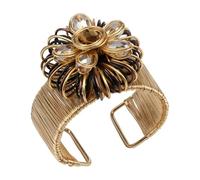 Women Arm Cuff Bracelet Big Crystal Flower Fashion Statement Bead Bold Gold Color Bangle Wire Wrapped Floral Jewelry, M, Metal Crystal Resin, no gemstone