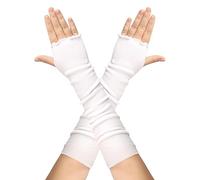 Women Arm Warmers,1 Pair Lotus Leaf Edge Style Knitted Long Sleeve Fingerless Gloves,Winter Warm Mittens Wrist Warmers with Thumb Hole for Ladies Female Girls (White)