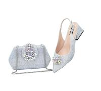 Women Arrival Italian Shoe And Bag Set For Party In Party Shoes And Bags To Match Silver For Set 9.5