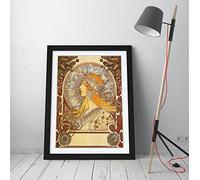 Women Art Nouveau Deco Alphonse Mucha Zodiac Framed Wall Art Picture Print - A4 - Black Frame