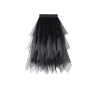 Women Asymmetrical Tulle Tutu Skirt Tiered Layered Mesh Fairy Skirts Elastic Waist A-Line Midi Skirt (A-a-Black Gray, ONE Size)