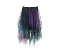 Women Asymmetrical Tulle Tutu Skirt Tiered Layered Mesh Fairy Skirts Elastic Waist A-Line Midi Skirt (A-Purple Green Black, ONE Size)