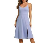 Women Athletic Dress with Built in Bra Adjustable Straps Side Split Workout Dress for Tennis Golf Midi Dresses for Women, Blue, L