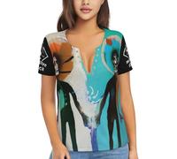 Women Attack Hop Music Band Massive T Shirt Deep V Neck tee Shirt Short Sleeve Sexy Tops Low Cut Cleavage Summer Casual Basic Button Top Tees