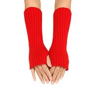 Women Autumn And Winter Solid Color Multicolor Wool Long Striped Knit Half Finger Gloves Gloves Mitten (RD1, One Size)