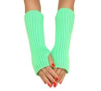Women Autumn And Winter Solid Color Multicolor Wool Long Striped Knit Half Finger Gloves Gloves Mitten (A, One Size)