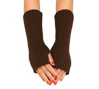 Women Autumn And Winter Solid Color Multicolor Wool Long Striped Knit Half Finger Gloves Gloves Mitten (Coffee, One Size)