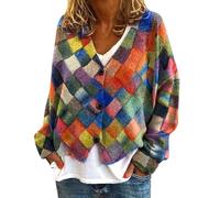 Women Autumn Cardigans Cable Knit Floral Prints Jumpers for Women UK Button Long Sleeve Ladies' Plus Size New Christmas Abstract Printed Casual Cloak Jacket Cardigan Women's Fashion