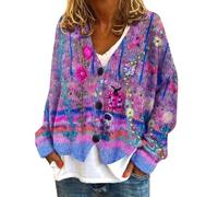 Women Autumn Cardigans Cable Knit Floral Prints Jumpers for Women UK Button Long Sleeve Ladies' Plus Size New Christmas Abstract Printed Casual Cloak Jacket Cardigan Women's Fashion