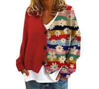 Women Autumn Cardigans Cable Knit Floral Prints Jumpers for Women UK Button Long Sleeve Ladies' Plus Size New Christmas Abstract Printed Casual Cloak Jacket Cardigan Women's Fashion
