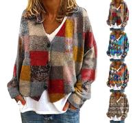 Women Autumn Cardigans Cable Knit Floral Prints Jumpers for Women UK Button Long Sleeve Ladies' Plus Size New Christmas Abstract Printed Casual Cloak Jacket Cardigan Women's Fashion