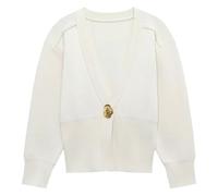 Women Autumn Casual Cardigan Long Sleeve Winter Sweaters Work Basics Clothes V-Neck Outerwear for Ladies White M