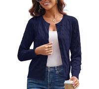 Women Autumn Summer Casual Long Sleeve Cardigans Cropped Crew Neck Crochet Knit Basic Sweater Tops XL Blue