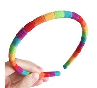 Women Autumn Winter Plush Headband Rainbow Colorful Striped Elastic Hair Hoop Festival Party Wash Face Styling Headpiece