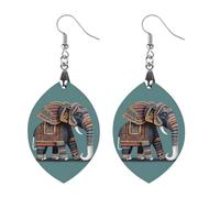 Women Aztec Elephant Pattern Wooden Earrings Lightweight Dangle Earrings Geometric Drop Earring Vintage Apricot Retro Daily Wear Jewelry Gift for Wedding Party Graduation