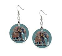 Women Aztec Elephant Pattern Wooden Earrings Lightweight Dangle Earrings Geometric Drop Earring Vintage Round Retro Daily Wear Jewelry Gift for Wedding Party Graduation