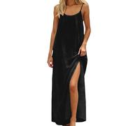 Women Backless Cami Dresses Backless Sleeveless Solid Dress Cami Lounge Dresses Long Skirts with Back Tie Dress Spaghetti Strap Flowy Beach Summer Loose MaxiSundress (Black, M)
