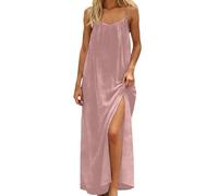 Women Backless Cami Dresses Backless Sleeveless Solid Dress Cami Lounge Dresses Long Skirts with Back Tie Dress Spaghetti Strap Flowy Beach Summer Loose MaxiSundress (S) Light Pink