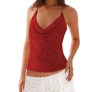 Women Backless Halter Crop Top Y2k Cowl Neck Sleeveless Ruched Camisole Tank Top Fairy Grunge Vintage Mini Vest Summer Clubwear (Red Sequin Beaded, M)