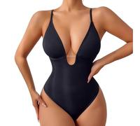 Women Backless Shapewear Bodysuit Tummy Control U Plunge Body Shaper Built in Bra Thong Jumpsuit Shaping Bodysuits for Parties, Dresses, Weddings Black
